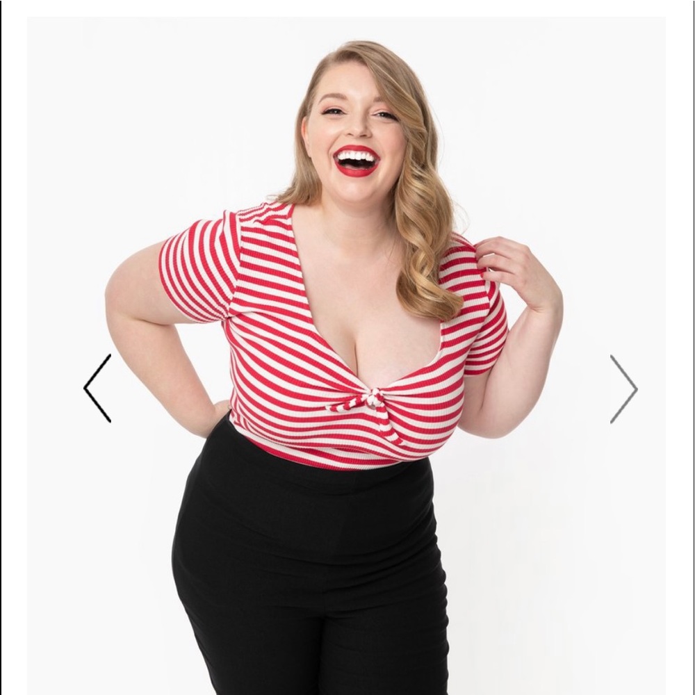Unique Vintage 1950s Style Red & White Top - 1X